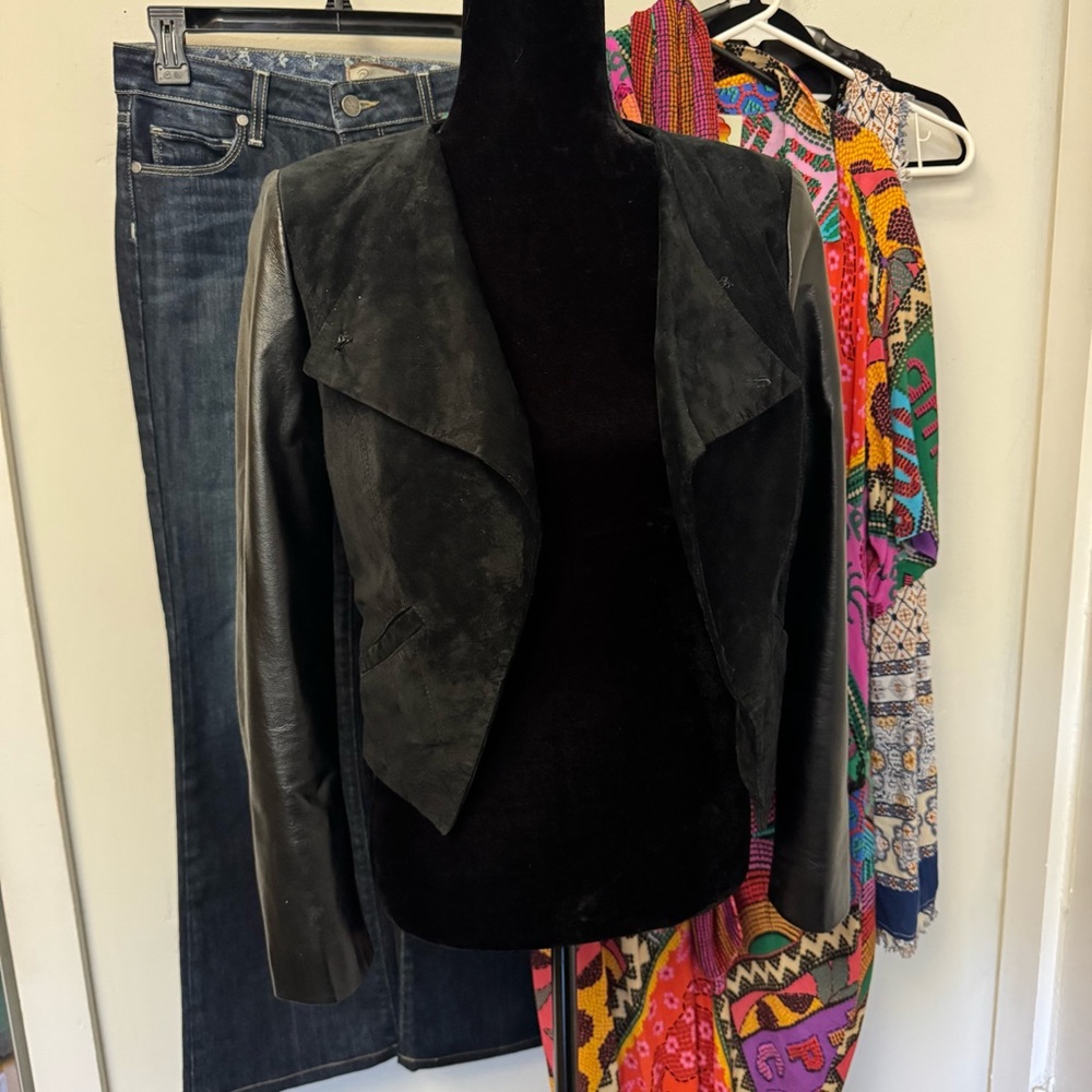 Bebe Black Genuine Leather Suede Cropped Moto Jacket XS
